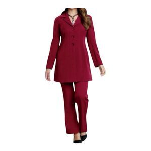 Monroe & Main Washable Wine Red Office Business Dinner Career Pant Suit Pantset